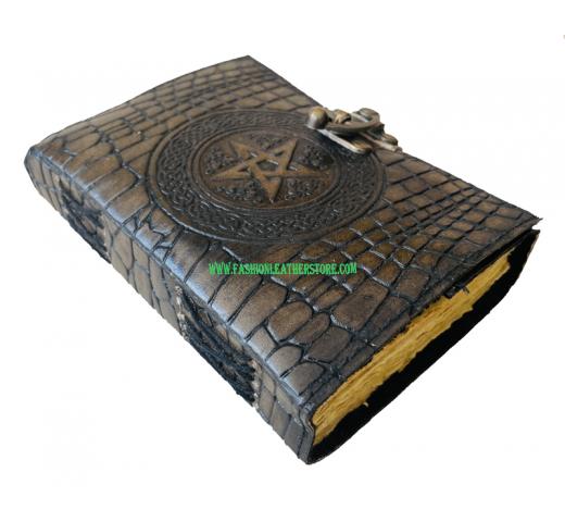 Pentagram Embossed Leather Journal Celtic One Latches Deckle Edge Paper Handmade Leather D